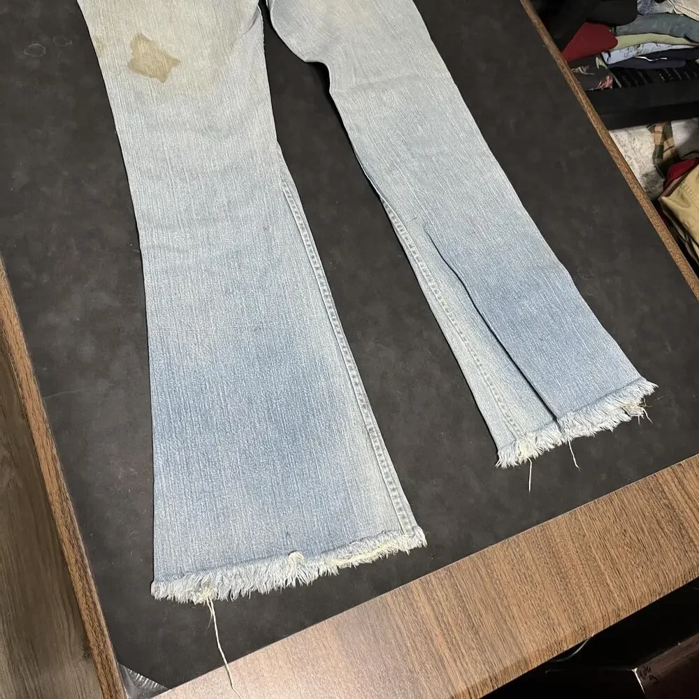 Vintage Lee Jeans Zombie Distress Mens 32x29 Denim Flare 60s Thrashed USA 1970s